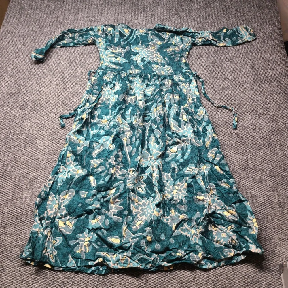 Kanchan Kids Teal Gold Foil Abstract Floral Embroidered Maxi Dress Size 40